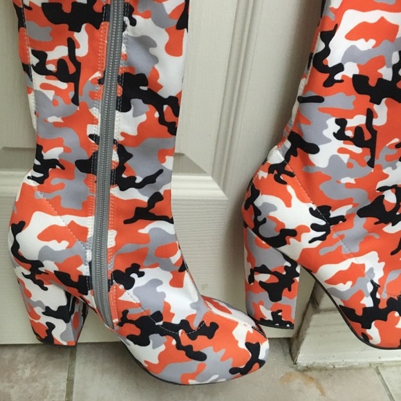 Poster Girl thigh high camo Fabric boots size 7 - Picture 2 of 5
